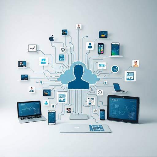 Grafische weergave van datacollectie via verschillende apparaten, symboliseert verzameling van persoonlijke data